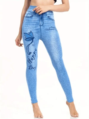 Moda Mujeres Denim Estampado Mariposa Leggings Deportivos Cintura Alta Elastizados Calce Ajustado Foto 1 de 4