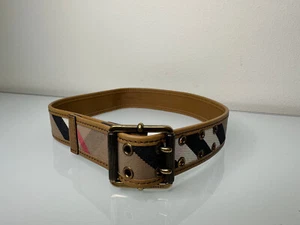 Burberry Double Buckle Leather Canvas Check Print Belt 28-70 - Picture 1 of 8