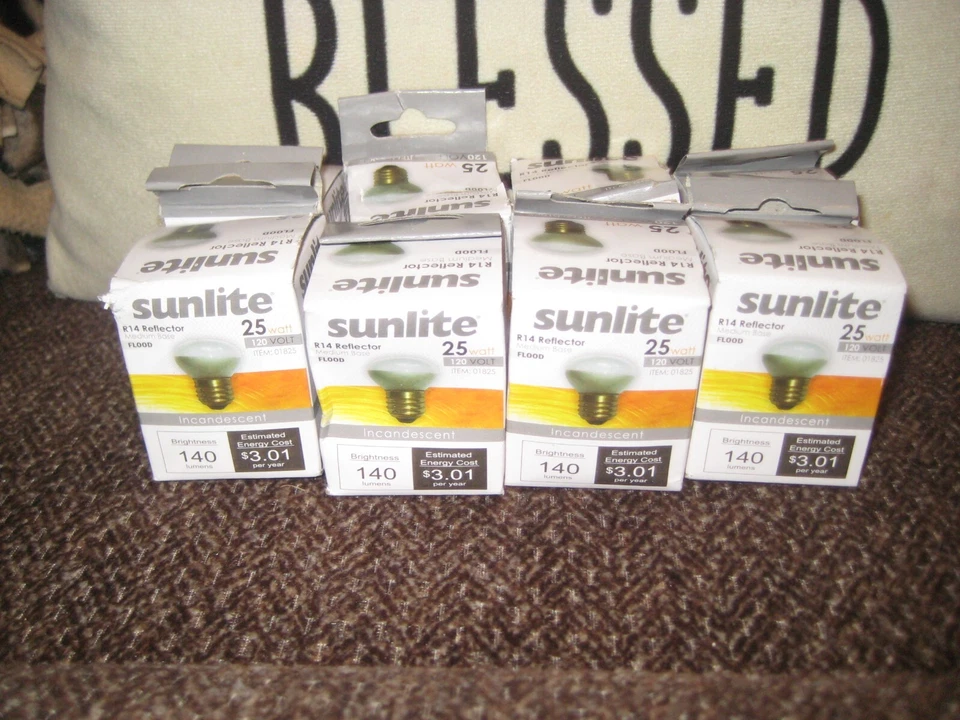 8 SUNLITE 25WATT 120 VOLT  R14 REFLECTOR FLOOD WITH BOXES - Image 1 of 1