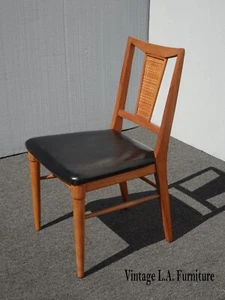 Vintage Mid Century Modern Maple Side Chair w Rattan and Leather Seat - Picture 1 of 11