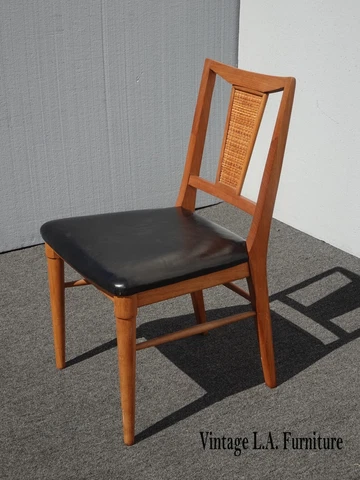 Vintage Mid Century Modern Maple Side Chair w Rattan and Leather Seat Cover