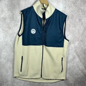 Rowdy Gentleman Vest Jacket Mens Size XL Beige Navy Fleece Colorblock Zip Up - Picture 1 of 9