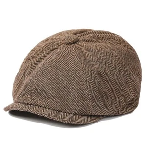 Mens Herringbone Newsboy Flat Cap Gatsby Ivy Cabbie Hat - Picture 1 of 5