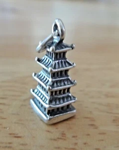 Dije de pagoda china japonesa de plata de ley 3D 16x7x7 mm - Imagen 1 de 6