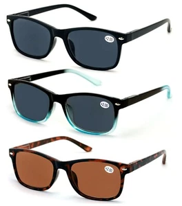 3 Pairs Rectangular Lightweight Reading Sunglasses Outdoor Readers Men Women - Picture 1 of 9