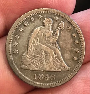 1846 seated Liberty quarter, XF, scarce date - Picture 1 of 4