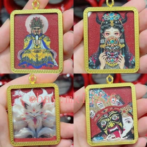 Natürlicher Zinnober bemalt Thangka neunschwänziger Fuchs Priester Anhänger - Bild 1 von 13
