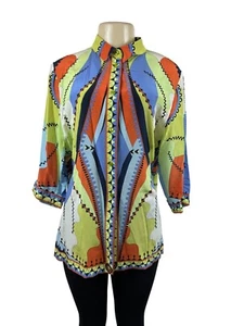 Blusa con botones Bessi para mujer multicolor patrón abstracto talla 18 - Imagen 1 de 8