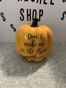 Halloween Otoño Cerámica Calabaza Esmaltada Otoño Acción de Gracias Monos Voladores 8” Alto - Imagen 1 de 2