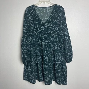 Boutique XL Babydoll Vestido Verde Lunares Mangas Blusa Swing Cuello en V Modesto - Imagen 1 de 5