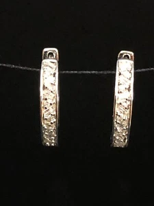NEW & Officially Graded! Authentic 14K WHITE GOLD .25ct 32 DIAMOND Hoop Earrings - Picture 1 of 7
