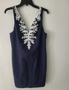 Lilly Pulitzer Gabby Shift Dress Navy Embellished Sequin White Beaded Size 8 - Picture 1 of 9