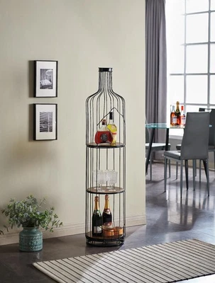 Estante en forma de botella negro/roble KB Designs, soporte de vino de piso independiente alto... Foto 1 de 4