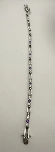 Sterling Silber Armband Zirkonia klar lila Krappen Set Glieder 7,5" lang - Bild 1 von 6