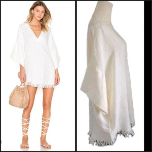 Vestido IRO 'Esmeralda' Cuello en V Lino Mini Euro Caftán Crudo con Flecos Dobladillo Talla 34/pequeño - Imagen 1 de 9