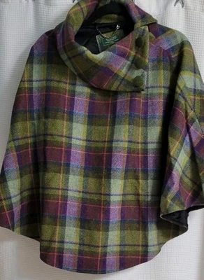 Poncho/capa Mucros Weavers Irlanda xadrez roxo feminino lã tweed tamanho único (P1) - Imagem 1 de 4