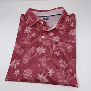IZOD Saltwater Men's M Rose Pink Palm Tree & Pineapple Sun Shield Polo Shirt - Picture 1 of 4