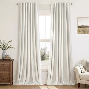 Linen 100% Blackout Curtains 96 Inch Long 2 Panels, Back Tab Pleated Hook Bel... - Picture 1 of 7