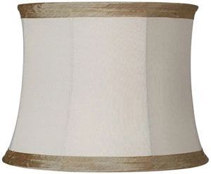 Ivory Linen with Taupe Trim Medium Lamp Shade 14 Top X 16 Bottom X 12 High (spid - Picture 1 of 5