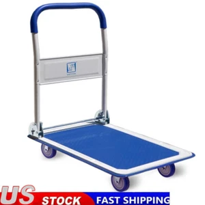Push Cart Dolly Move Platform Hand Truck Foldable 360 Degree Swivel Wheels Blue - Picture 1 of 11