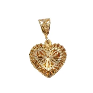 Colgante de filigrana 3D de oro amarillo liso 14K amor corazón - Imagen 1 de 3