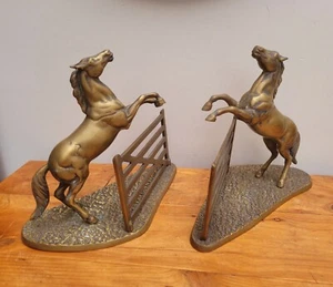 Large Pair of English Brass Jumping Horses 2.9kg Each - Picture 1 of 11