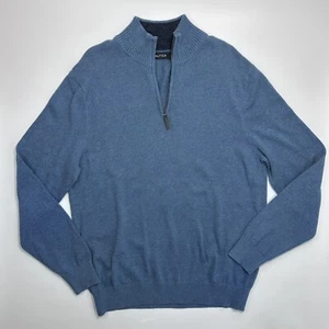 Suéter Nautica Para Hombre Grande Azul Pullover Cuarto Cremallera Logo Cuello Simulado - Imagen 1 de 7