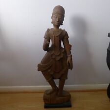 Large Antique Burmese Burma Carved Wood Figure Statue Dancer Courtier