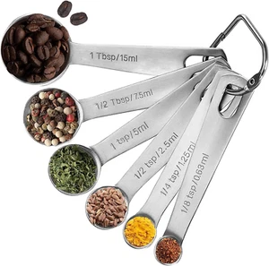 18/8 Stainless Steel Measuring Spoons Set of 6 Piece - 1/8 Tsp, 1/4 Tsp, 1/2 Tsp - Picture 1 of 12