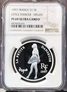 1997 FRANCE SILVER 1.5 EURO LITTLE DANCER NGC PF 69 ULTRA CAMEO RARE TOP POP - Picture 1 of 3