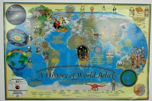 HISTORY OF WORLD BELIEFS Comparative Religions Art Work  Map  Educational 24x 36 - Picture 1 of 9