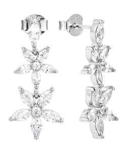 Amanda: Rhodium-plated .925 Sterling lab-created Diamond Floral Earrings - Picture 1 of 7