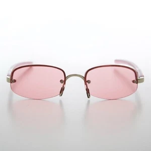 Pink Rimless Lens Vintage Sunglass - Coral - Picture 1 of 3