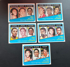 Lot Of Vintage Topps 1972-73 NBA Leaders In EX-NM Wilt Kareem West Murphy