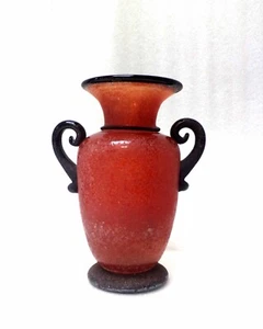 MURANO GAMBARO & POGGI RED CORROSO AMPHORA ART GLASS BOWL VASE SIGNED - Picture 1 of 8