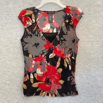 Kenneth Cole Y2K Baby кукла чистый верхний женщин большой черный красный цветочный прихоти - Изображение 1 из 4