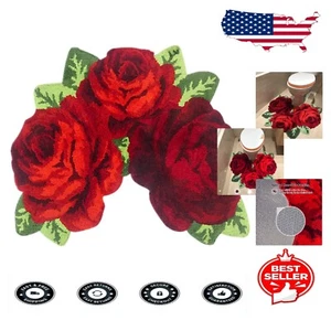 Chic Red Floral Mat - Soft, Washable Non-Slip Carpet for Bedroom & Living Spaces - Picture 1 of 8