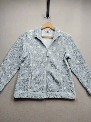 Croft & Barrow Sherpa Jacket Women's Small Light Blue White Polka Dots Full Zip - Image 1 of 4