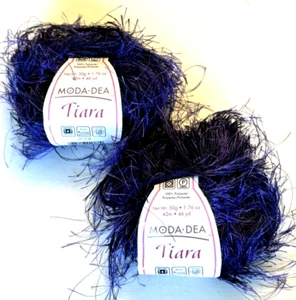 2 Balls Moda Dea Tiara Eyelash Yarn color 4992 DEEP PURPLE Made In Italy - Picture 1 of 5