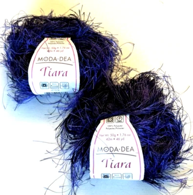 2 Balls Moda Dea Tiara Eyelash Yarn color 4992 DEEP PURPLE Made In Italy - Image 1 of 4