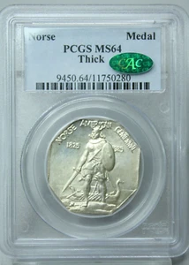 1925 Norse Commemorative Medal Thick PCGS MS64 Green CAC #0280 - Picture 1 of 4