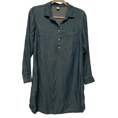 Antiguo Vestido Azul Marino Para Mujer Pequeño Azul Cambray Ligero Túnica Denim LS NUEVO Informal Foto 1 de 4
