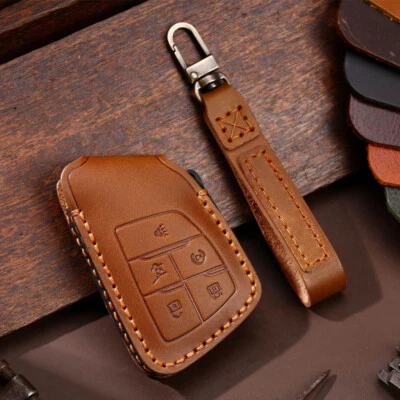 Leather Remote Car Key Cover Case Fob Holder Shell For GMC Yukon Chevy Suburban - Image 1 of 4