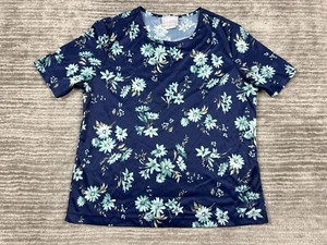 Blair Top Womens Medium Blue Floral Shortsleeve Casual Satiny - Picture 1 of 11