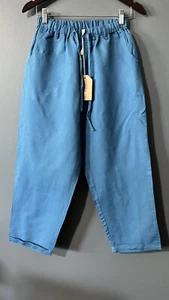 Embellish Womens Pants Sz M Blue Elastic Waist Linen New Casual Straight Leg - Picture 1 of 9