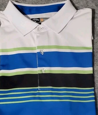 Callaway Polo Shirt Men's Large Opti Dri Blue White Black Green Stripe Golf NWOT — 第 1/4 张图片