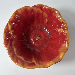 Pier 1 Imports Hand-painted Earthenware Poppies Bowl 5.5in - Picture 1 of 6