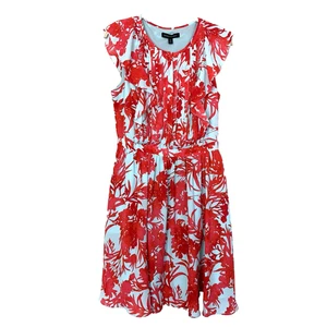 Banana Republic Petite Floral Flatterärmel Fit Flare Kleid 8P blau koralle - Bild 1 von 12