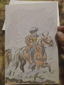 Vintage Cowboy Roy Roger's & Trigger In Winter Drawing - Picture 1 of 1