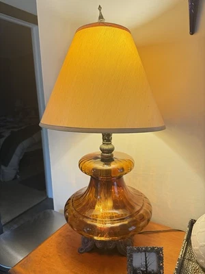Vintage Mid-Century Modern Falkenstein amber glass 3-way table lamp. - Image 1 of 3